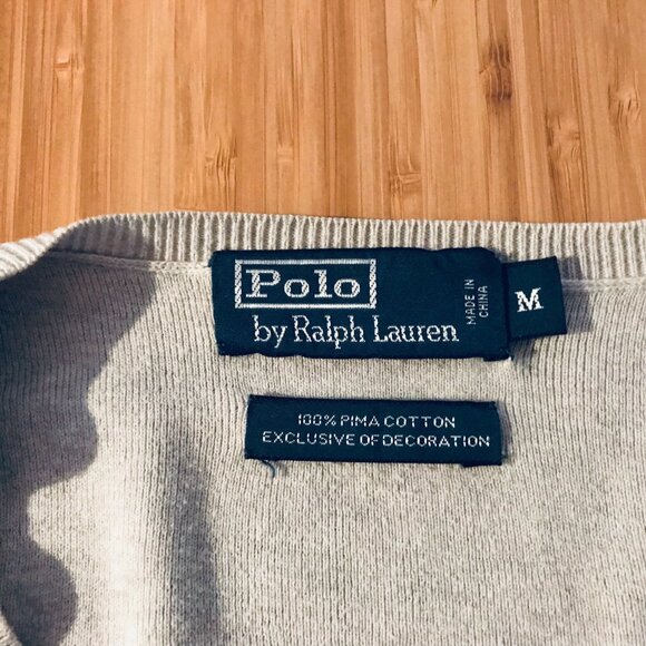 Ralph Lauren Cotton V-Neck Sweater Grey - Size M - Picture 4 of 4
